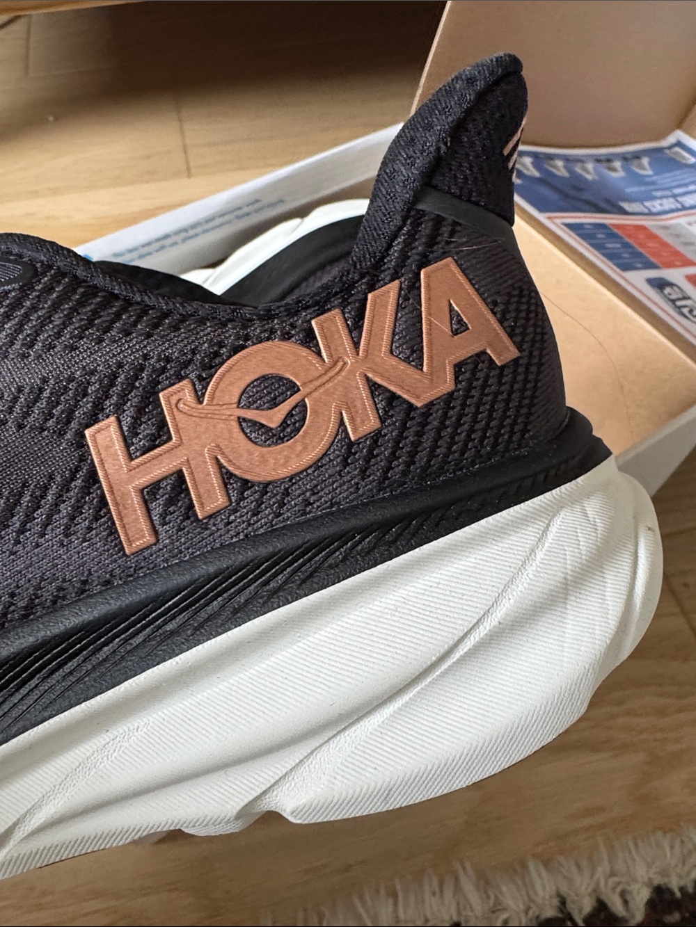 Hoka Women’s Clifton 9 size 7.5 medium width Black and Copper Running Shoes - Picture 7 of 10